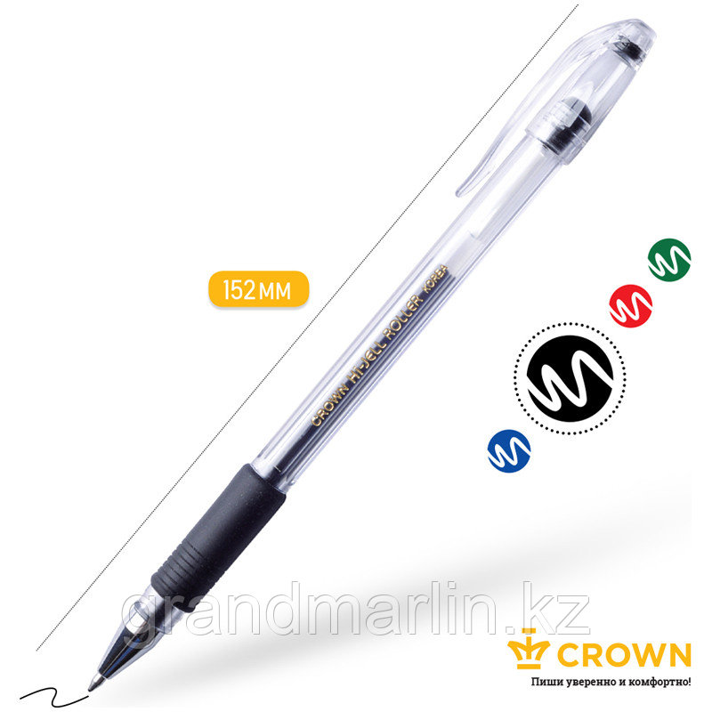 Ручка гелевая Crown "Hi-Jell Grip" черная, 0,5мм, грип - фото 2 - id-p105277003