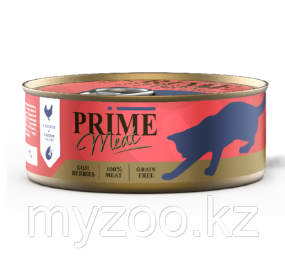 Prime Meat консервы для кошек курица с креветкой филе в желе,100гр