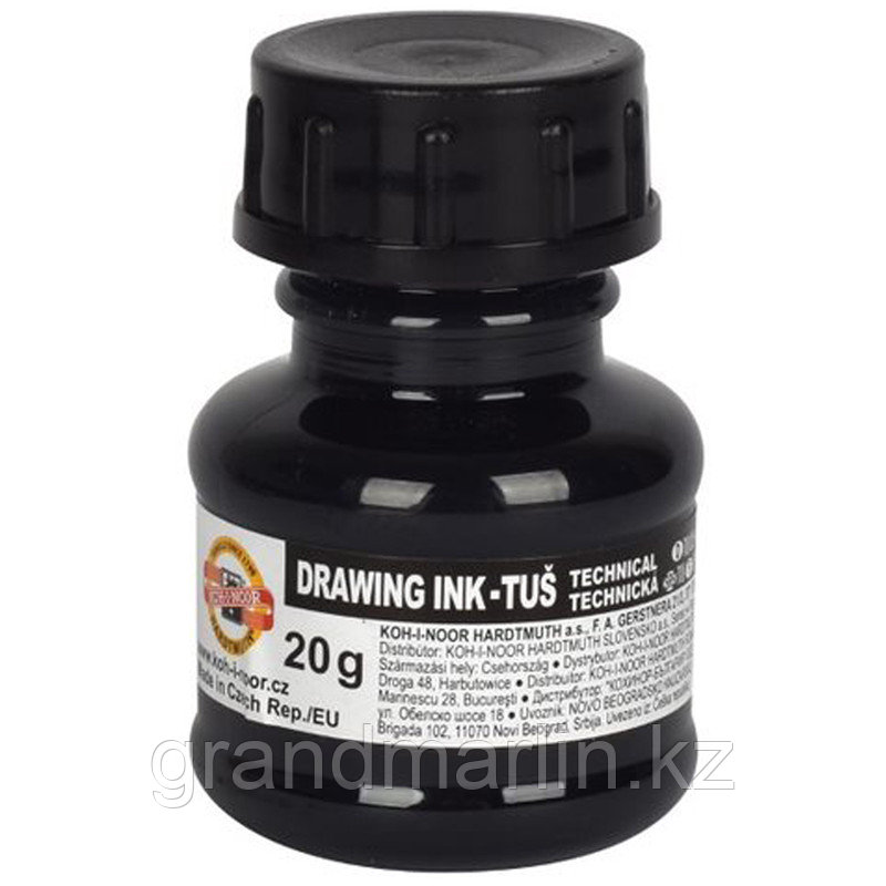 Тушь акриловая плакатная Koh-I-Noor, 20гр, черная, флакон, фото 1