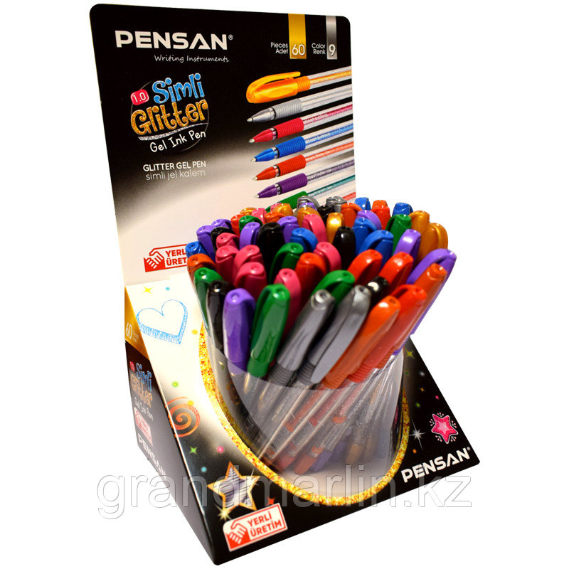 Ручка гелевая PenSan "Glitter Gel", ассорти, чернила с блестками, 1мм, грип, дисплей - фото 1 - id-p107465076