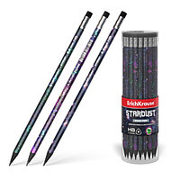 Пластиковый чернографитный трехгранный карандаш с ластиком ErichKrause® StarDust HB (в тубусе по 42