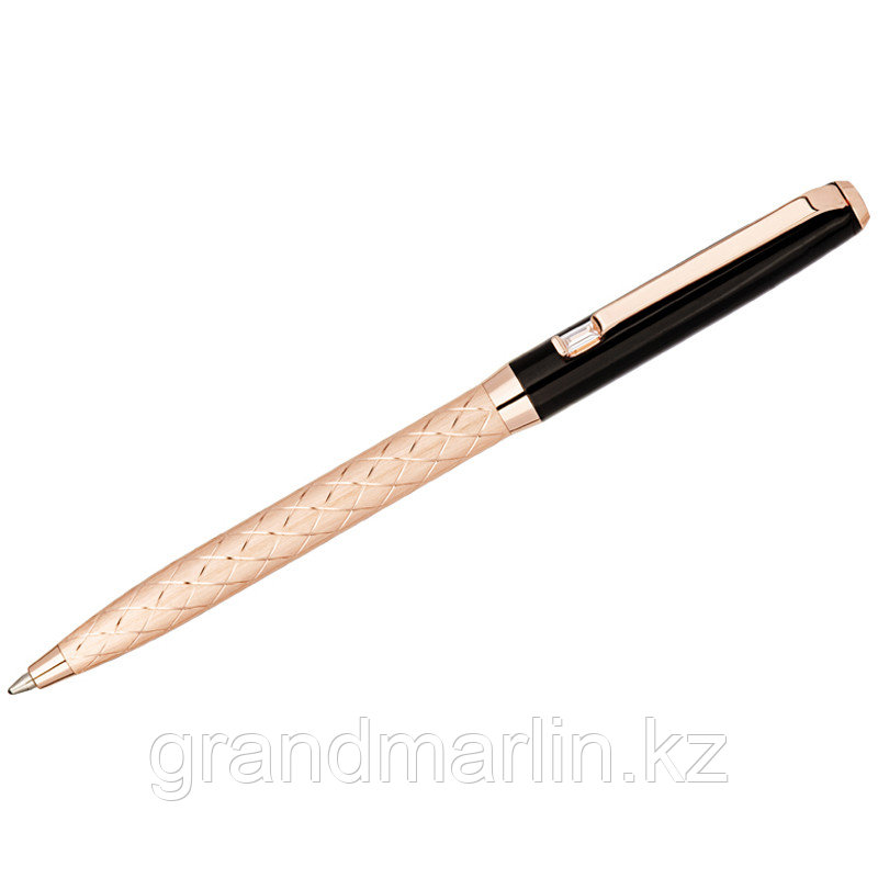 Ручка шариковая Delucci "Terra", синяя, 1,0мм, корпус розовое золото/черный, с кристаллом, подар.уп. - фото 1 - id-p107465259