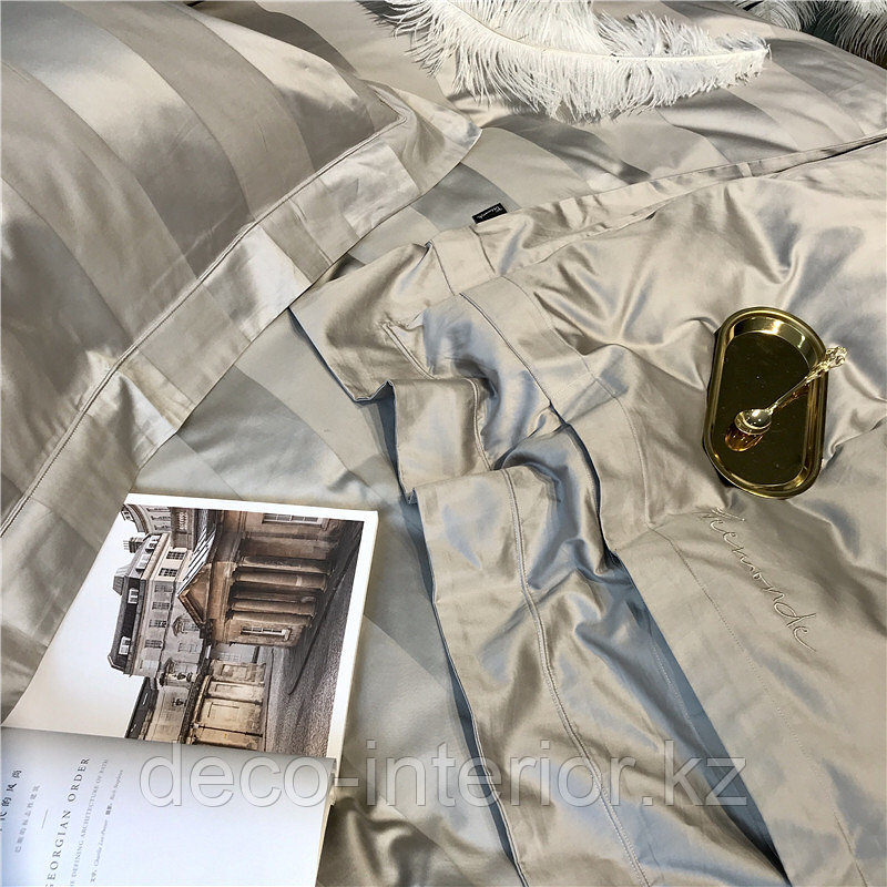 Комплект люксового постельного белья KING SIZE из египетского хлопка однотонный с широкой сатиновой полосой - фото 4 - id-p95490713