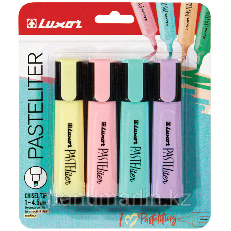 Набор текстовых маркеров Luxor Pasteliter, 4 цвета в уп, 1-5мм, скошенный наконечник