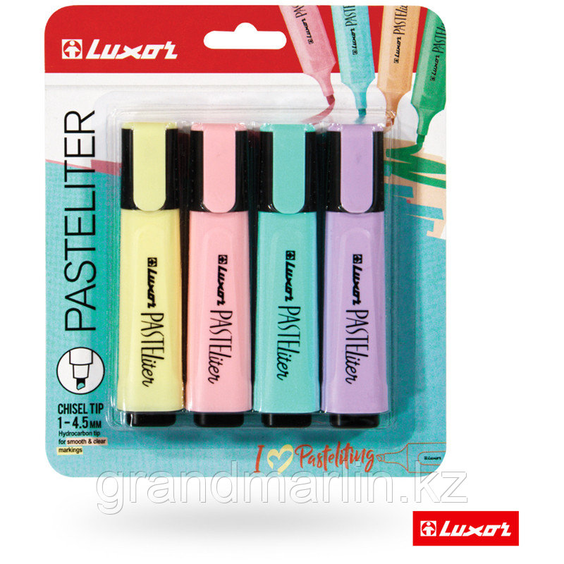 Набор текстовых маркеров Luxor Pasteliter, 4 цвета в уп, 1-5мм, скошенный наконечник - фото 7 - id-p107465024