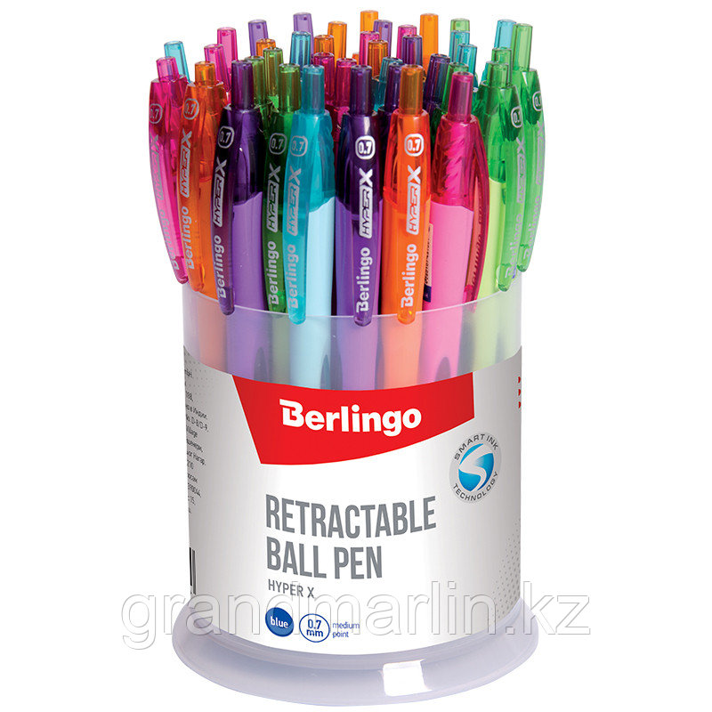Ручка шариковая автоматическая Berlingo Hyper X 0,7мм, синяя, прорезиненный корпус ассорти - фото 2 - id-p107465373