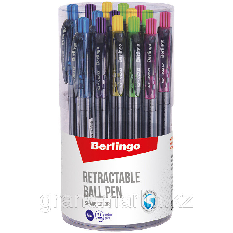 Ручка шариковая автоматическая Berlingo "SI-400 Color" синяя, 0,7мм, грип, корпус ассорти - фото 2 - id-p105277020