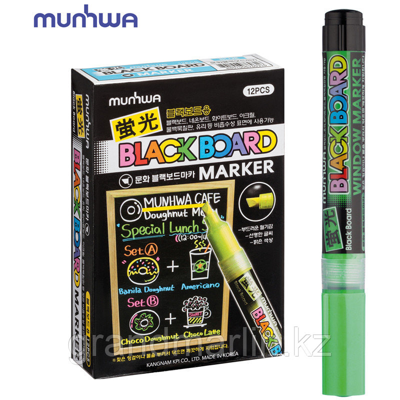 Маркер меловой MunHwa "Black Board Marker" зеленый, 3мм, водная основа - фото 5 - id-p107464890