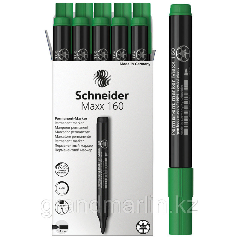 Маркер перманентный Schneider "Maxx 160" зеленый, пулевидный, 3мм - фото 5 - id-p107464917