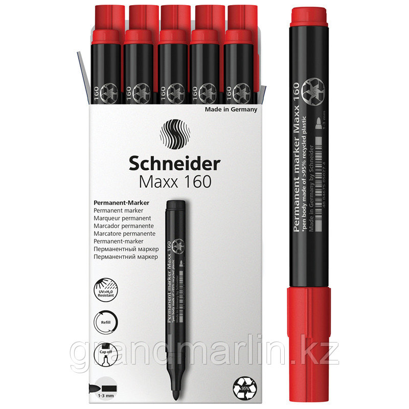 Маркер перманентный Schneider "Maxx 160" красный, пулевидный, 3мм - фото 5 - id-p107464918