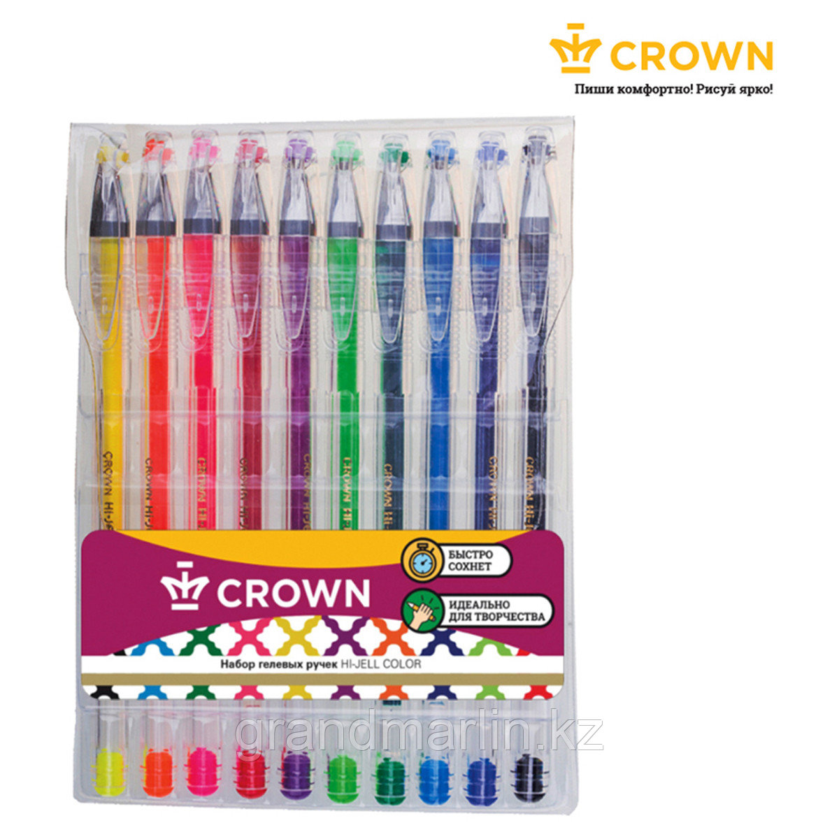 Набор гелевых ручек Crown "Hi-Jell Color" 10шт., 10цв., 0,5мм, ПВХ уп., европодвес