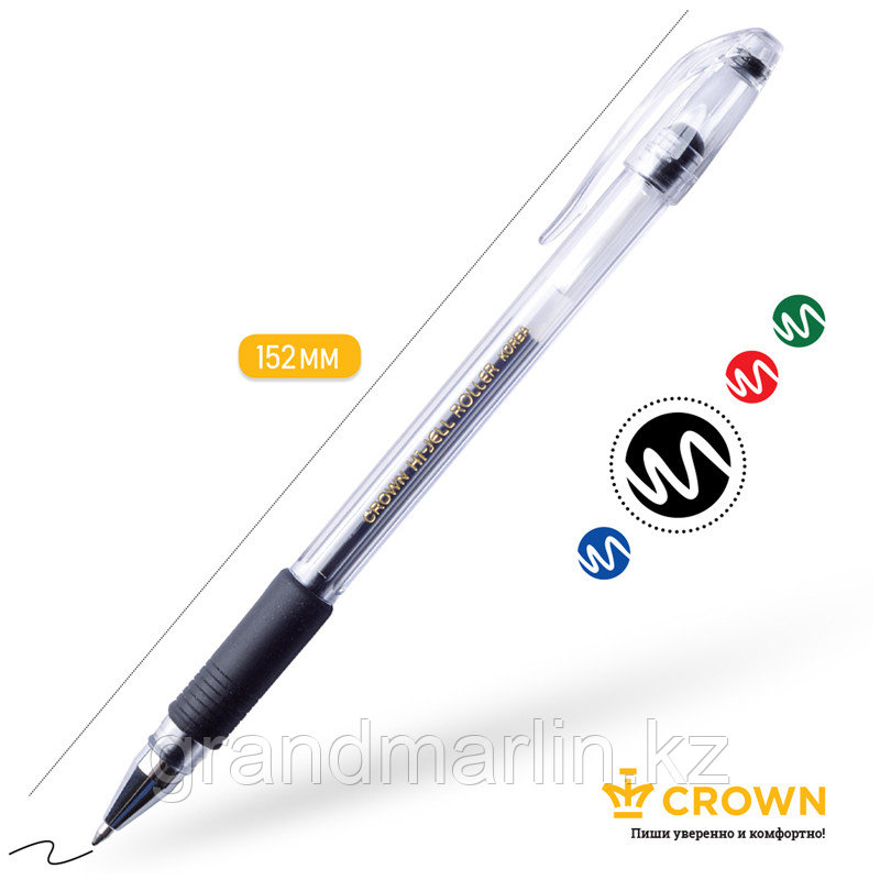 Ручка гелевая Crown "Hi-Jell Grip" 0,5мм, с резиновым упором для пальцев, черная - фото 2 - id-p107465060