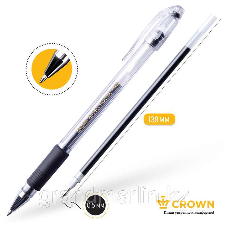 Ручка гелевая Crown "Hi-Jell Grip" 0,5мм, с резиновым упором для пальцев, черная - фото 3 - id-p107465060
