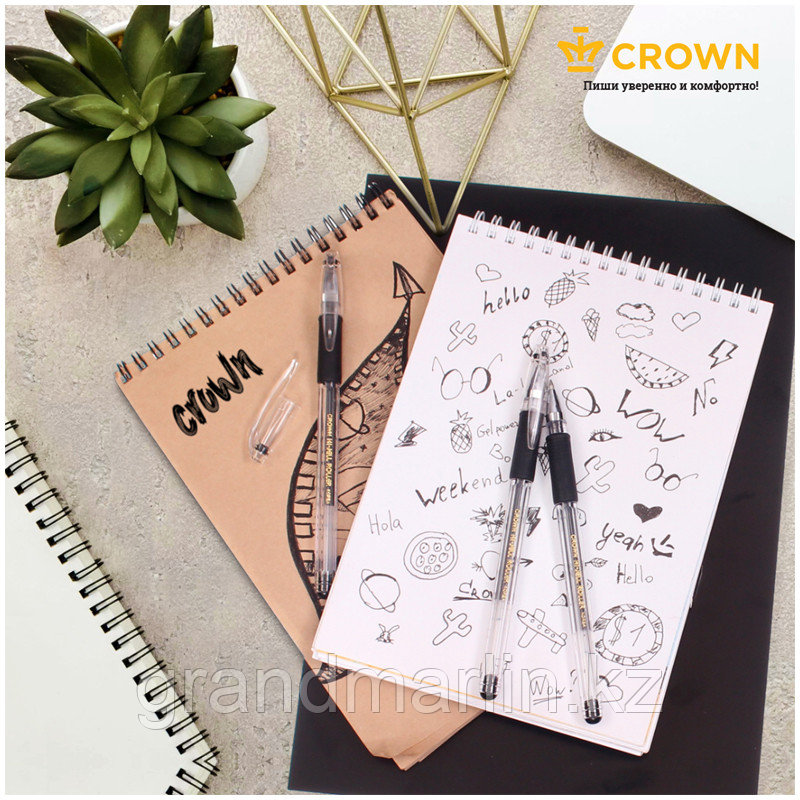 Ручка гелевая Crown "Hi-Jell Grip" 0,5мм, с резиновым упором для пальцев, черная - фото 5 - id-p107465060