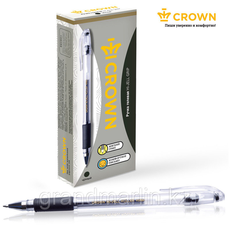 Ручка гелевая Crown "Hi-Jell Grip" 0,5мм, с резиновым упором для пальцев, черная - фото 6 - id-p107465060