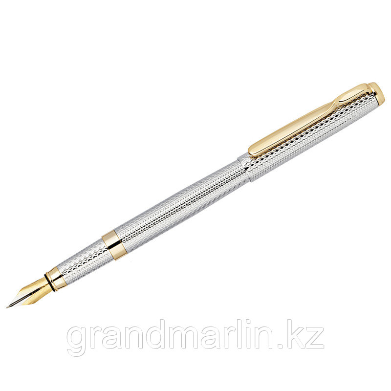 Ручка перьевая Delucci "Celeste" черная, 0,8мм, цвет корпуса - серебро, подарочный футляр