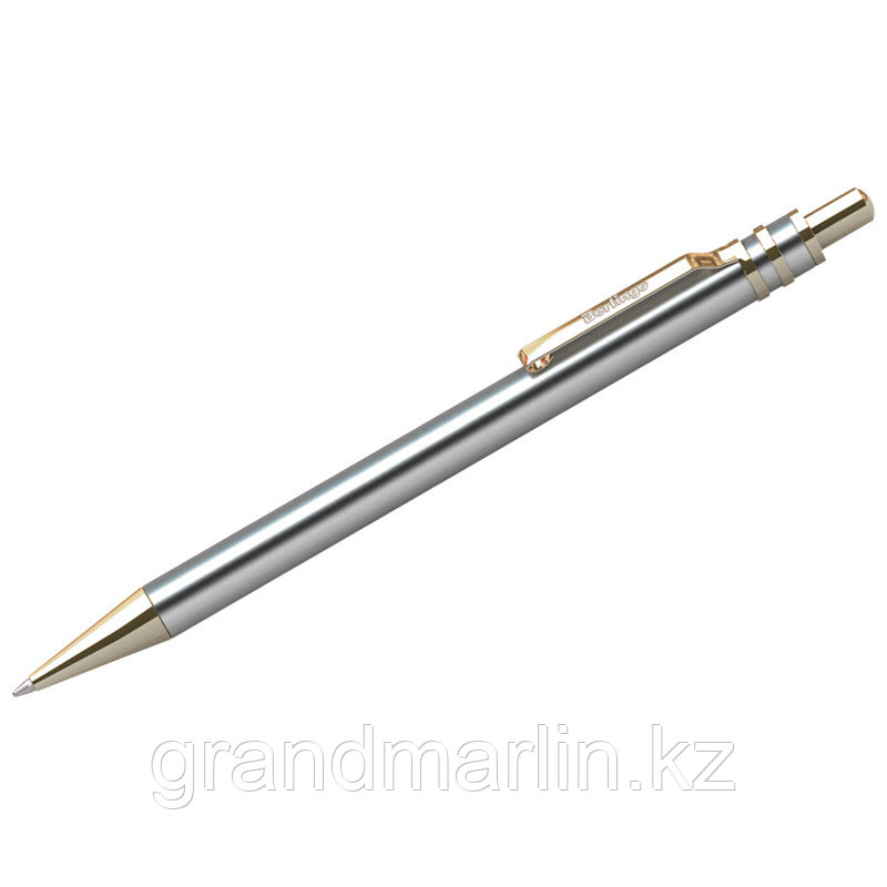 Ручка шариковая Berlingo Silver Premium синяя, 0,7мм, корпус хром/золото, кнопочн., пласт. футляр