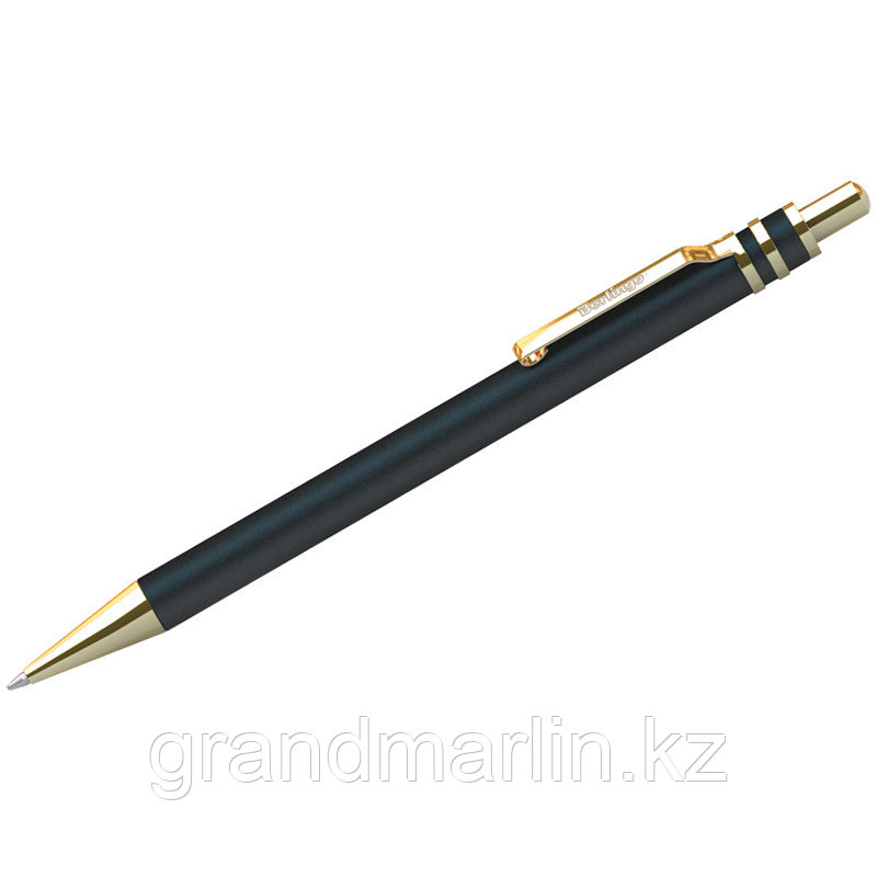 Ручка шариковая Berlingo Silver Premium синяя, 0,7мм,корпус черный/золото, кнопочн., пласт. футляр