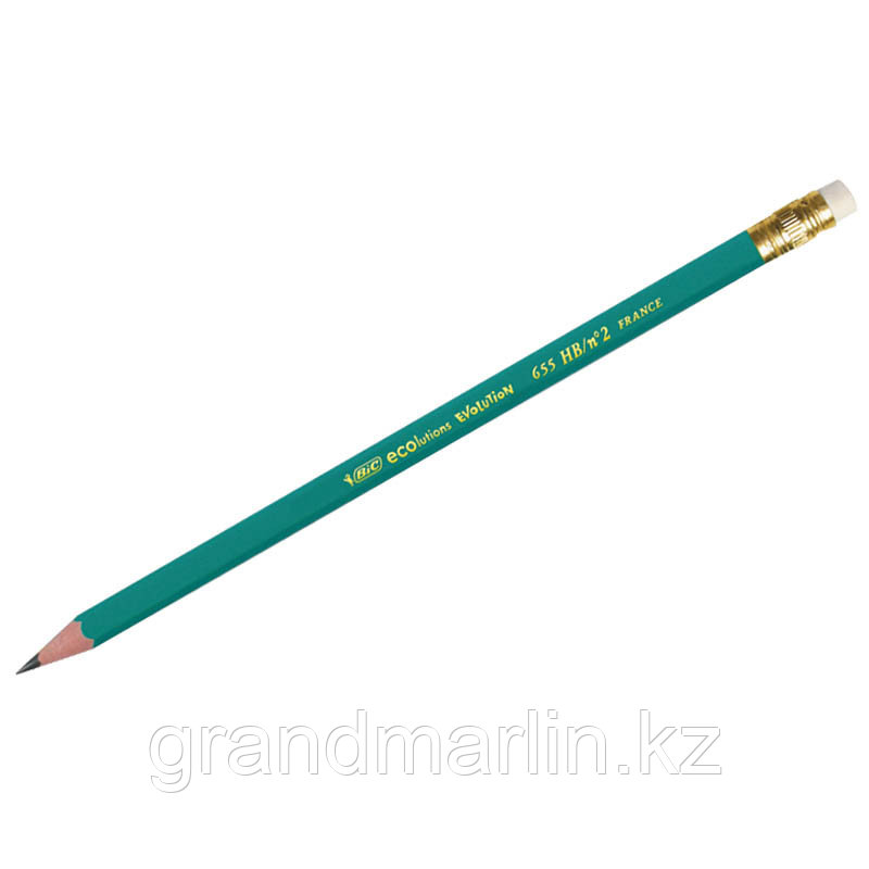 Карандаш простой Bic Evolution HB, с ластиком, шестигранный, зеленый, фото 1