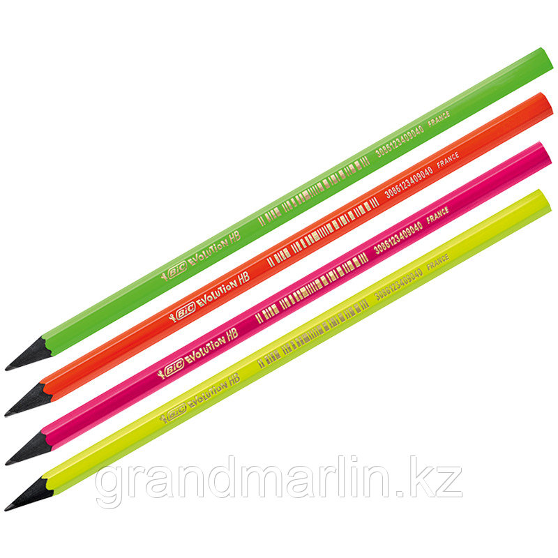 Карандаш простой Bic Evolution Fluo HB, без ластика, шестигранный, ассорти - фото 1 - id-p107464784