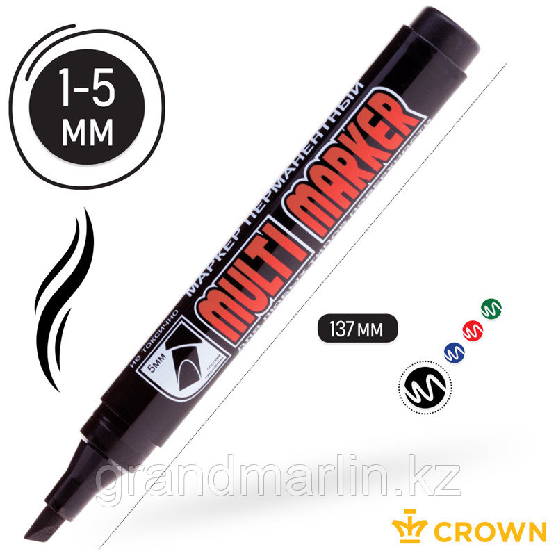 Маркер перманентный Crown "Multi Marker Chisel" черный, скошенный, 5мм - фото 2 - id-p107464906