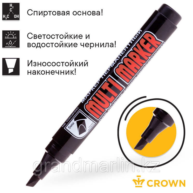 Маркер перманентный Crown "Multi Marker Chisel" черный, скошенный, 5мм - фото 3 - id-p107464906