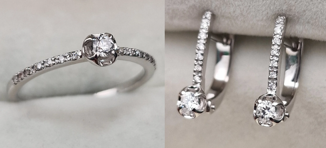 Золотой набор с бриллиантами (кольцо 0.078Ct I1/H,0.055 VS2/H VG-Cut, серьги 0.167 Ct SI2- VS2/H VG-Cut )