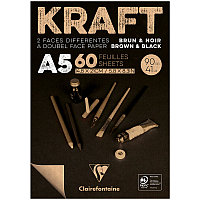 Скетчбук - блокнот 60л. А5 на склейке Clairefontaine "Kraft", 90г/м2,верже,черный/крафт