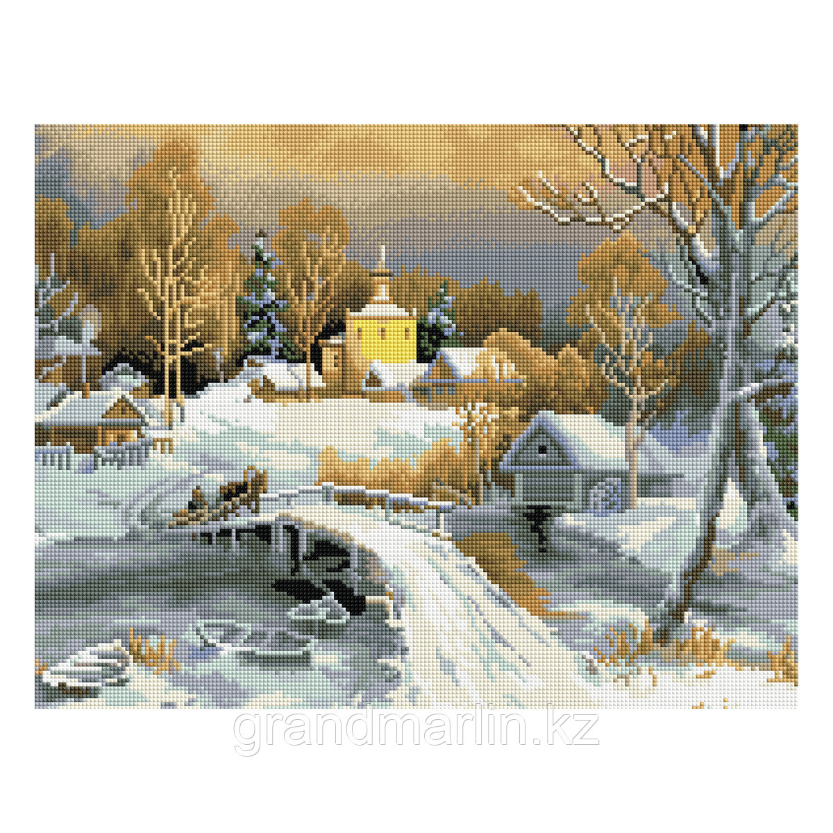 Алмазная мозаика ТРИ СОВЫ "Зима в деревне", 40*50см, холст на деревянном подрамнике, картонная короб