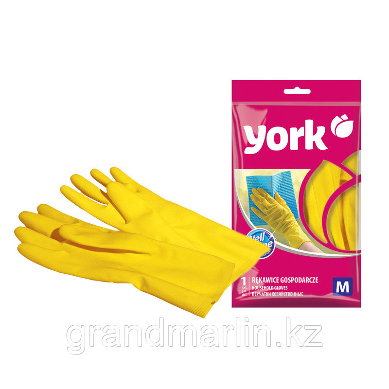 Перчатки резиновые York, р.M, желтые, суперплотные, с х/б напылением - фото 1 - id-p107467082