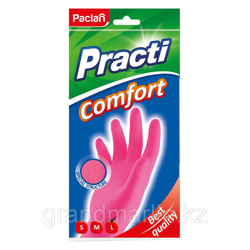 Перчатки резиновые Paclan Practi.Comfort, р.L, розовые