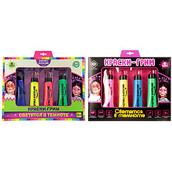 Краски для грима Фабрика фантазий, 04 цвета, светятся в ультрафиолете, картон, европодвес