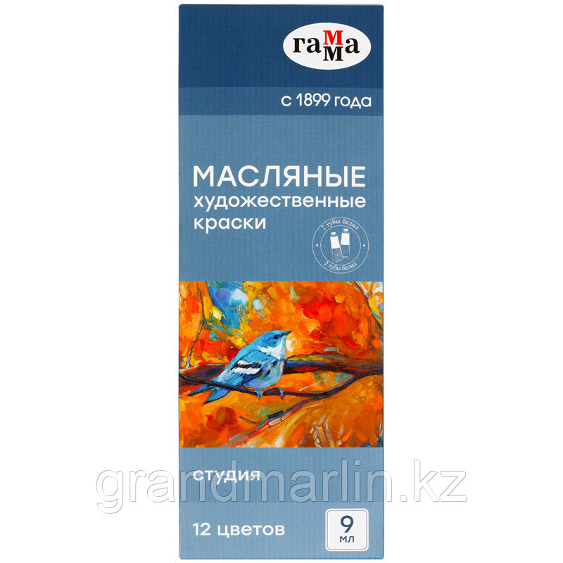 Краски масляные Гамма "Студия", 10 цветов + 2 белых, туба 9мл, картон. упак. - фото 2 - id-p107467182