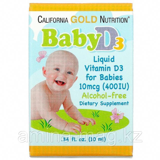 Детский витамин Д3 в каплях California Gold Nutrition (400 IU) 10 мл, фото 1