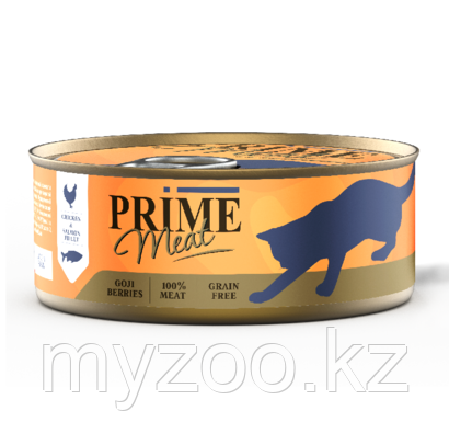 Prime Meat консервы для кошек курица с лососем филе в желе,100гр
