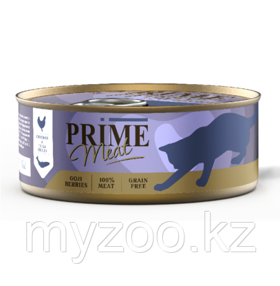 Prime Meat консервы для кошек курица с тунцом филе в желе,100гр