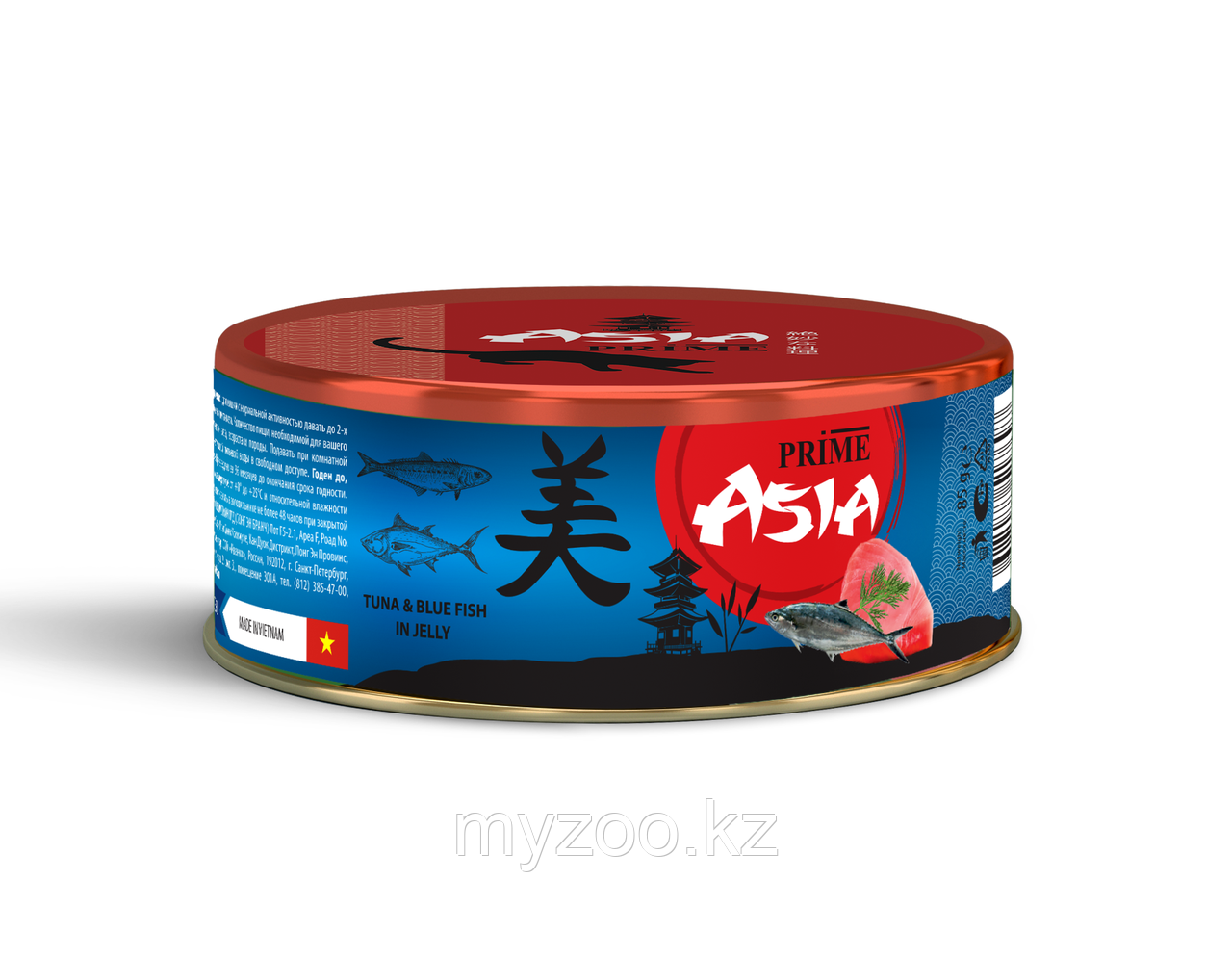 Prime Asia консервы для кошек тунец с голубой рыбой в желе, 85гр