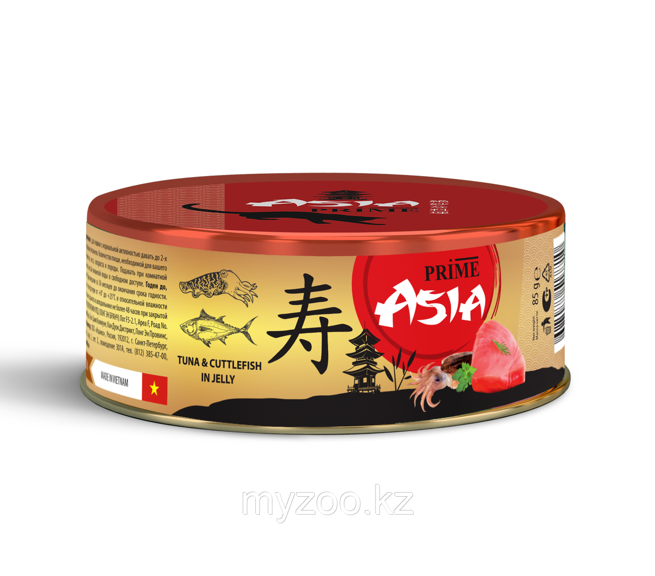 Prime Asia консервы для кошек тунец с каракатицей в желе, 85гр