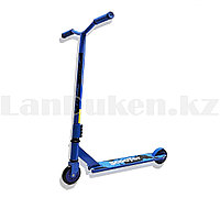 Трюковой самокат с цельной рамой изогнутая ручка синий (диаметр колеса 100 мм)