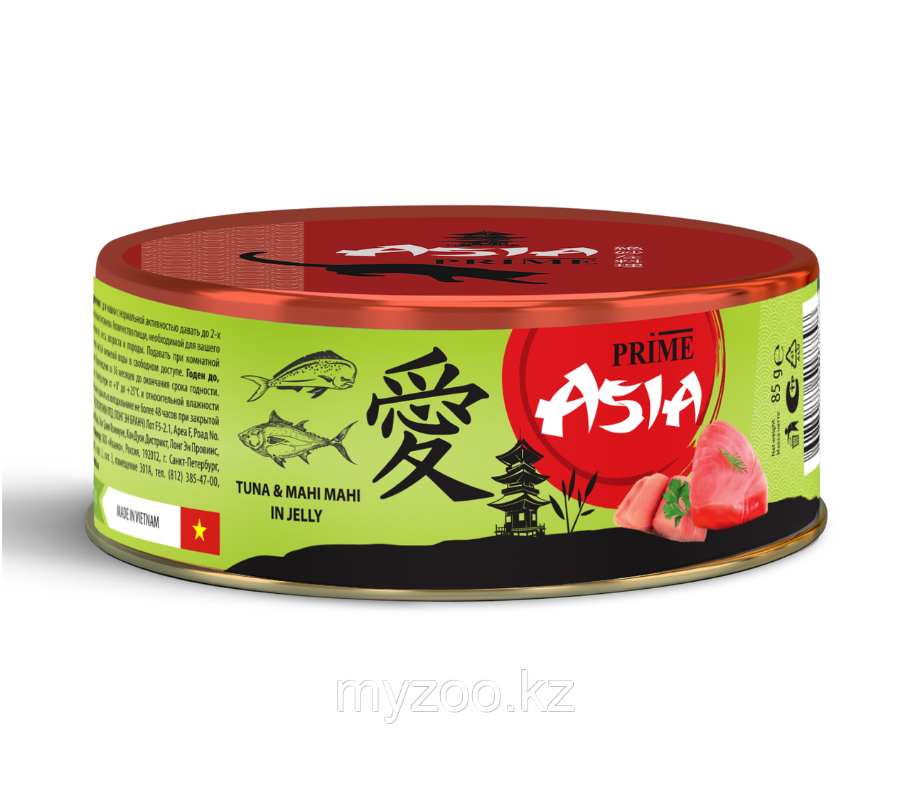 Prime Asia консервы для кошек тунец с рыбой махи-махи в желе, 85гр