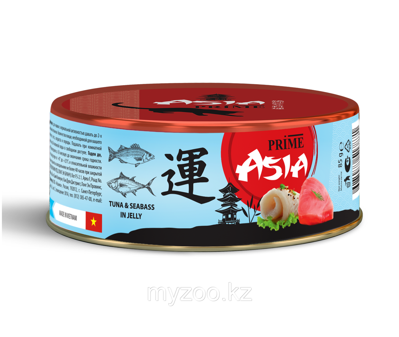 Prime Asia консервы для кошек тунец с сибасом в желе, 85гр