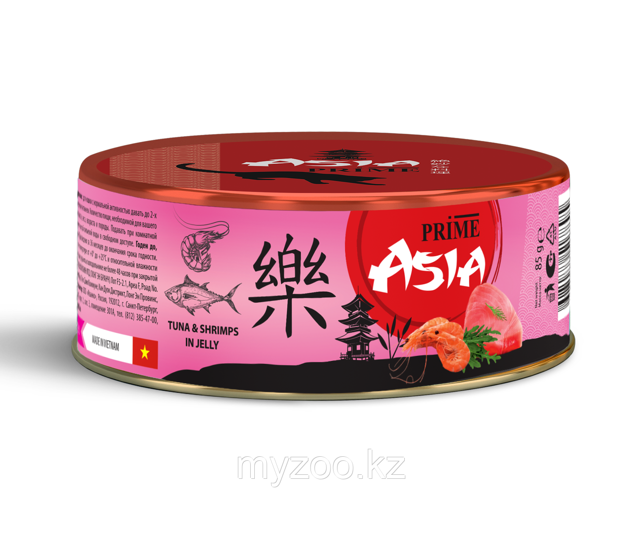 Prime Asia консервы для кошек тунец с креветками в желе, 85гр
