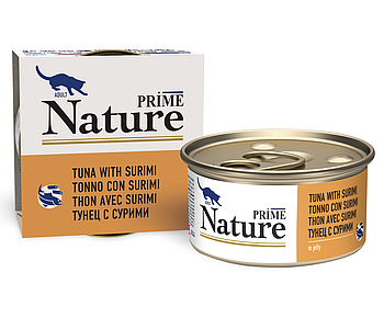 Prime Nature консервы для кошек тунец с сурими в желе, 85гр