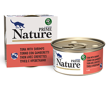 Prime Nature консервы для кошек тунец с креветками в желе, 85гр