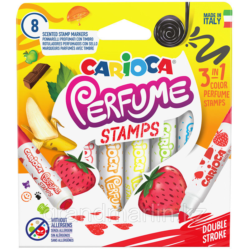Фломастеры-штампы двусторонние Carioca "Perfume Stamps", 8цв., ароматизированные, смываемые, картон, фото 1