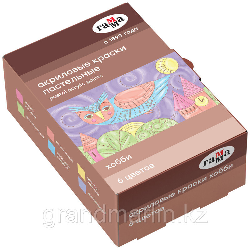Краски акриловые декоративные Гамма "Хобби", 6 цветов, 20мл, картон. упак., пастельные цвета, фото 1