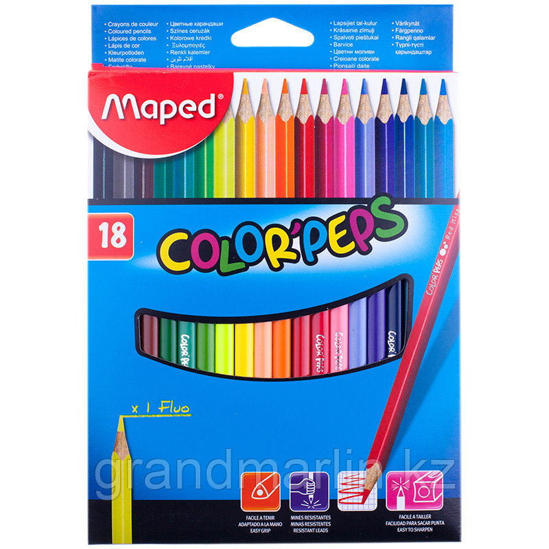 Карандаши цветные Maped "Color Peps", 18цв., трехгран., заточен., картон, европодвес