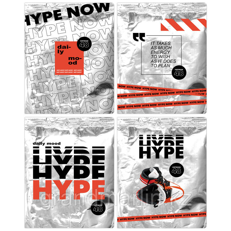 Тетрадь 48л., А5, клетка BG "Hype", матовая ламинация, металлиация, фото 1