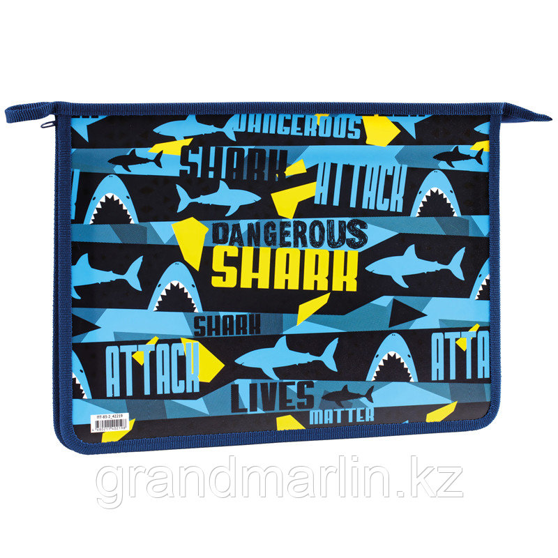Папка для тетрадей 2 отделения А4 ArtSpace "Shark", пластик, на молнии, фото 1