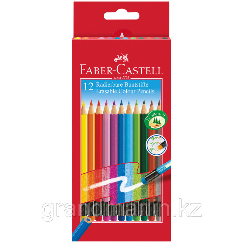 Карандаши цветные стираемые Faber-Castell, 12цв., заточен., картон, европодвес, фото 1